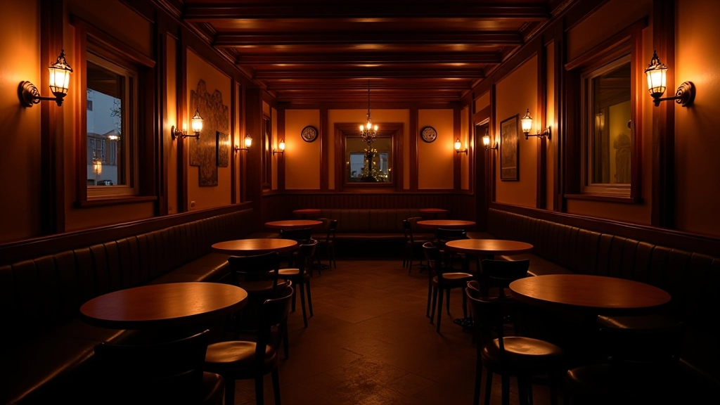 Intimate jazz club setting with small tables and stage lighting