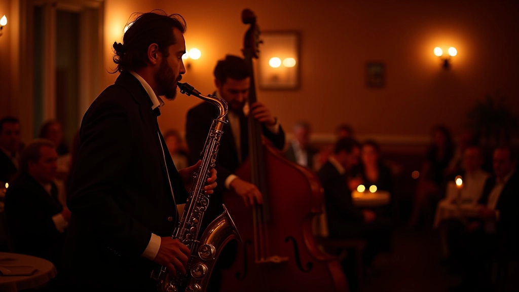 Jazz musicians performing in intimate Portuguese music venue